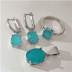 Комплект ювелирной бижутерии коллекция "Дубай" серьги, кулон и кольцо 17 р покрытие посеребрение, вставка: стекло, цвет: тиффани матовый, арт.215.631-17