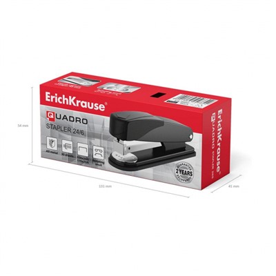 Степлер 24/6 на 25 листов черный металлический 4662 Quadro ErichKrause