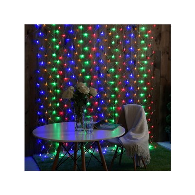 Гирлянда «Сеть» 2×3 м, IP44, УМС, прозрачная нить, 384 LED, свечение мульти, 220 В