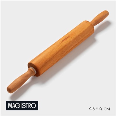 Скалка вращающаяся Magistro, дерево, 43×4 см, рабочая часть 23 см, с фигурными ручками