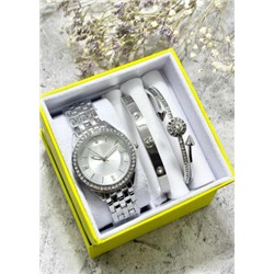 Подарочный набор для женщин часы, 2 браслета + коробка #22853026