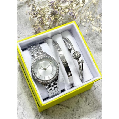 Подарочный набор для женщин часы, 2 браслета + коробка #22853026