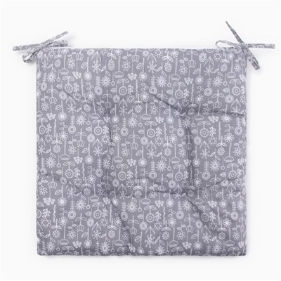 Подушка на стул Этель «Цветы» цв. grey, 40×40 см, 100% п/э