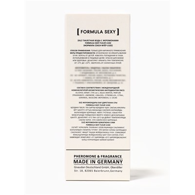 Туалетная вода женская с феромонами Formula Sexy collection Fleur U102, 30 мл