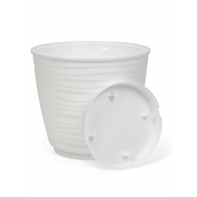 Горшок для цветов с поддоном Saffron, 9.1 л, d=26.7 см, h=24.5 см, пластиковый, белый