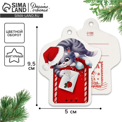 Открытка-шильдик на подарок «Новогодняя почта», 5×9.5 см