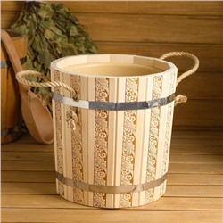 Запарник - ведро для бани и сауны «Русские узоры», 10 л, липа, пластиковая вставка, «Добропаровъ»