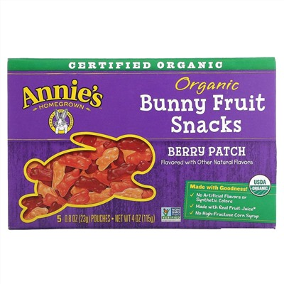 Annie's Homegrown, Органические фруктовые закуски, Берри патч, 5 пакетиков, 0,8 унции (23 г) каждый
