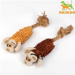 Игрушка мягкая для собак «Пёс» с пищалкой и канатом, 39×11 см, коричневая