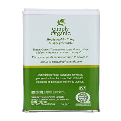Simply Organic, Молотый черный перец, 113,4 г (4 унции)