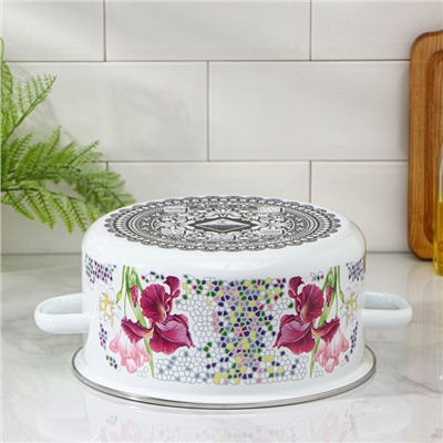 УЦЕНКА Кастрюля эмалированная «Мозаика», 5 л, индукция, белая