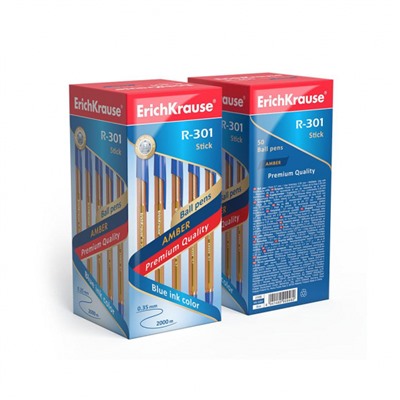 Ручка шариковая R-301"Янтарь "0.7 мм 31058 синяя  прозрачный оранжевый корпус  ErichKrause