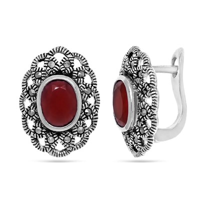 Серьги из серебра марказит, синт.рубин, SL-AGA793