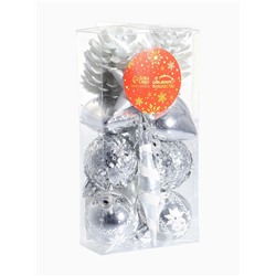 Ёлочные игрушки набор 12 шт. «Праздничный хоровод» 4 см, серебро