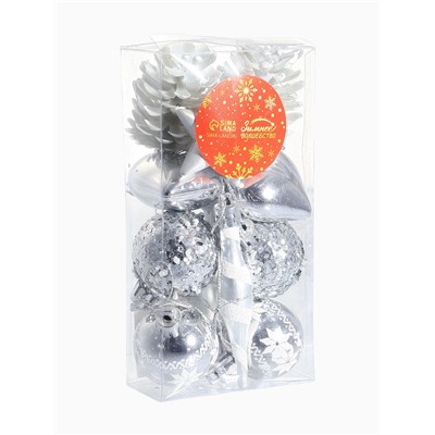 Ёлочные игрушки набор 12 шт. «Праздничный хоровод» 4 см, серебро