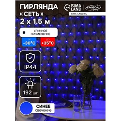 Гирлянда «Сеть» 2×1.5 м, IP44, УМС, тёмная нить, 192 LED, свечение синее, 220 В