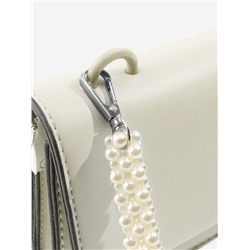 Ручка для сумки, жемчужины, 30 см, 2 карабина, цвет белый, серебряный