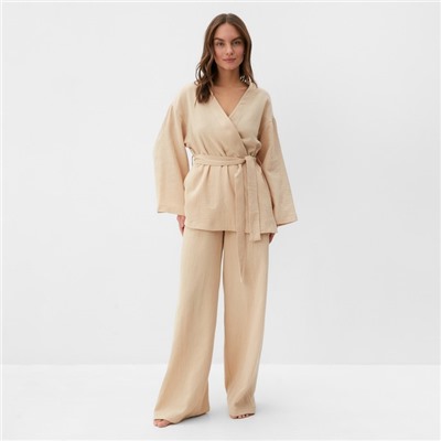 Комплект домашний женский (рубашка на запах, брюки) KAFTAN Basic, размер 40-42, бежевый