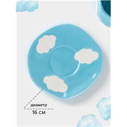 Чайная пара Доляна «Облако», 320 мл, блюдце d=16 см, ручная роспись, керамика, голубая