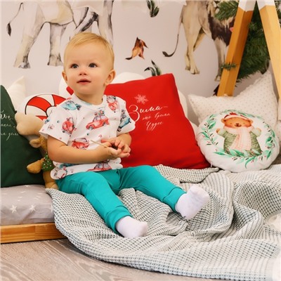 Футболка детская MINAKU New Year's cars, рост 62-68 см, белая