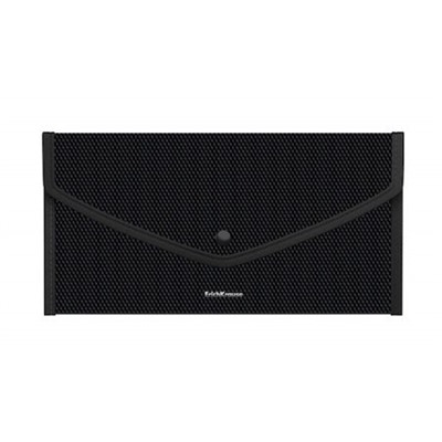Папка с кнопкой  260х140 мм Travel 180мкм обшитая, с текстильной вставкой Diamond Total Black непрозрачная 55078 ErichKrause