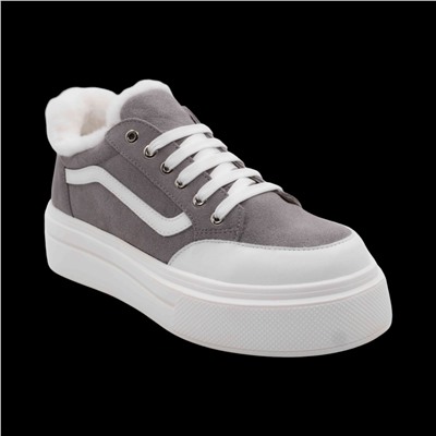 Кроссовки из натуральной кожи на меху А37-2 серые