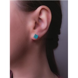 Серьги-пусеты из серебра с дуплетом горн.хрусталь/синт.кварц цв.параиба родированные 925 пробы С-3931рс4135