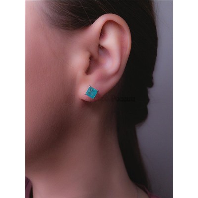 Серьги-пусеты из серебра с дуплетом горн.хрусталь/синт.кварц цв.параиба родированные 925 пробы С-3931рс4135