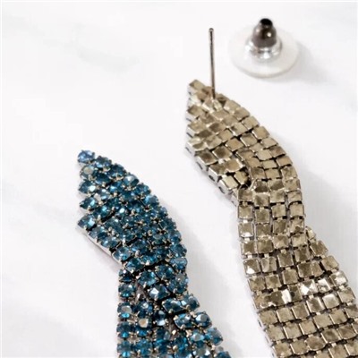 Серьги длинные висячие со стразами "Вечерние", цвет: тёмный синевато-зелёный, арт.012.016