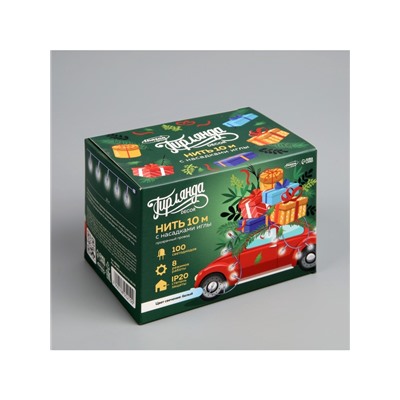 Гирлянда «Нить» 10 м с насадками «Игла», IP20, прозрачная нить, 100 LED, свечение белое, 8 режимов, 220 В