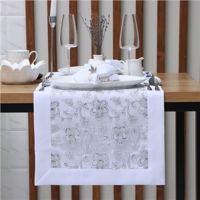 Дорожка на стол Этель с пайетками, 40×90 ±5 см, п/э, белая