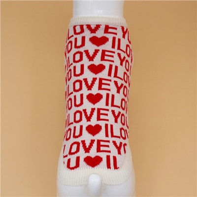 Свитер для животных ILOVEYOU, размер L, ДС 29, ОШ 29, ОГ 29-49 см, белый, красный