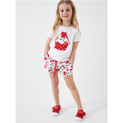 Комплект трикотажный для девочек: фуфайка (футболка), шорты