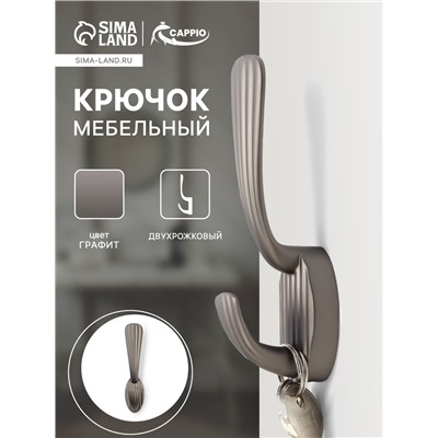 Крючок мебельный CAPPIO SEA, двухрожковый, цинк, цвет графит