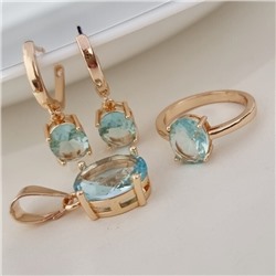 Комплект ювелирной бижутерии коллекция "Дубай" серьги, кулон и кольцо 20 р, покрытие позолота, вставка: фианит, цвет: нежно-голубой, арт.215.512-20