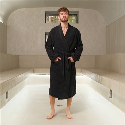 Халат махровый мужской «Экономь и Я», размер 56-58, хлопок 100%, чёрный