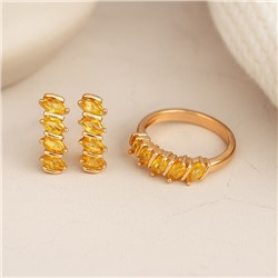 Комплект ювелирной бижутерии коллекция "Дубай" серьги и кольцо 20 р, покрытие позолота, вставка: фианиты, цвет: желтый, арт.414.227-20