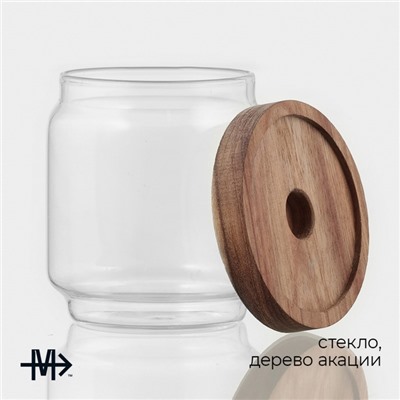 Сахарница Magistro Village, 450 мл, 9×10 см, с крышкой, стекло, акация, прозрачная