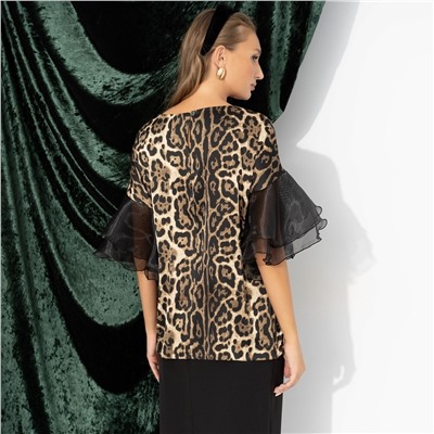 Блуза из шёлка и органзы, Молниеносная влюбленность (леопард)