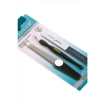 Zinger Маникюрный набор: триммер, пилка металлическая, полировка 800/1200/3000 / Classic SIS-04, 3 предмета KRISTALLER, 1110988