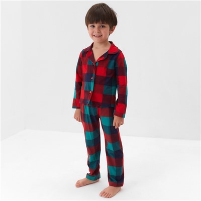 Пижама детская новогодняя (рубашка и брюки) KAFTAN Xmas mood, размер 30 (98-104 см), красно-зелёная