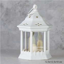 Светильник фонарь настольный 19 см белый три свечи / W672-1 /уп 48/новогодний