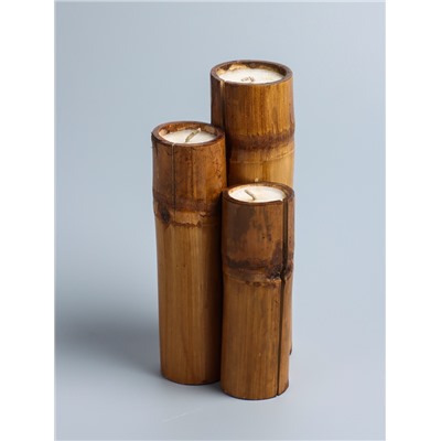 УЦЕНКА Свеча в бамбуке тройная, 14×15×30 см, 100 мл, цв. бежевый