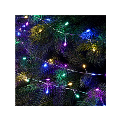 Гирлянда «Мишура» 50 м роса, IP44, серебристая нить, 1500 LED, 8 режимов, свечение мульти, 36 В