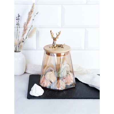 Банка для сыпучих бамбуковая крышка с фигуркой 800 мл 13х11 см / 9860 /уп 48/ новогодняя