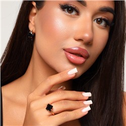 Комплект ювелирной бижутерии Дубайское золото: серьги и кольцо, с покрытием позолотой, вставка: крупный циркон, цвет: черный, р-р 18, арт.214.621-18