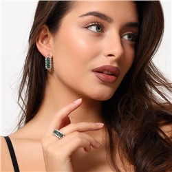 Комплект ювелирной бижутерии Итальянское золото (покрытие желтое 14к) серьги и кольцо 19 р, вставка: фианиты, цвет: прозрачный и зеленый, арт.216.138-19