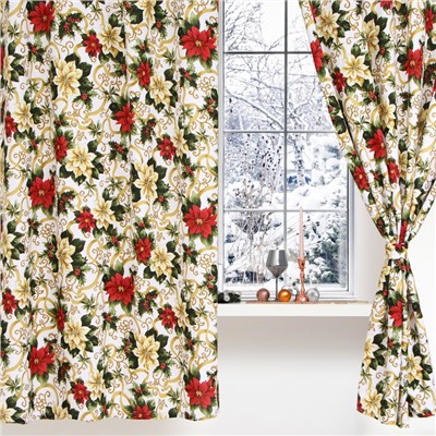 Комплект штор для кухни с подхватами «Доляна. Праздничные украшения», 2 шт., белые, 145×180 см