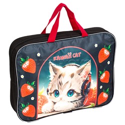 Папка для тетрадей, ИЗО и технологии "Kawaii Cat" A4 (35x27x7 см) текстильная