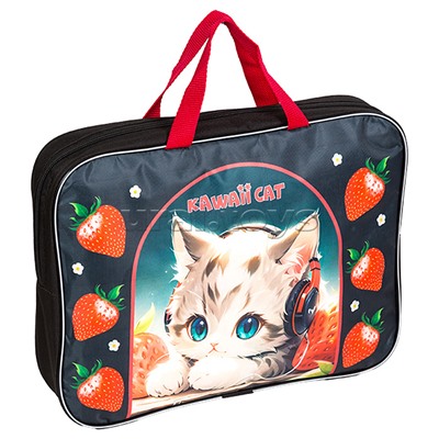 Папка для тетрадей, ИЗО и технологии "Kawaii Cat" A4 (35x27x7 см) текстильная